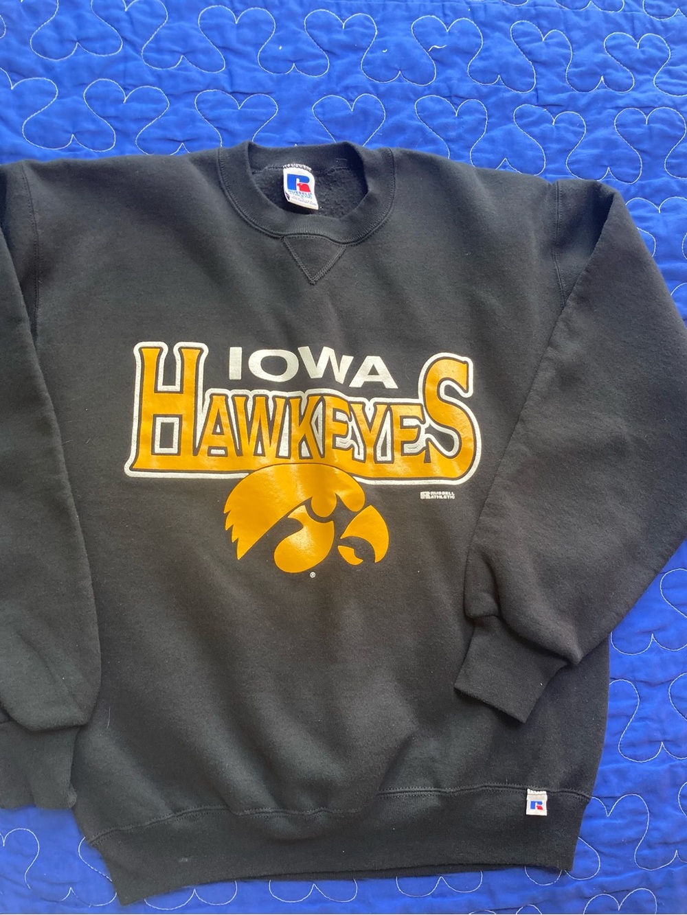 Russell Athletic Black and Gold Iowa Hawkeyes Crewneck Sweatshirt